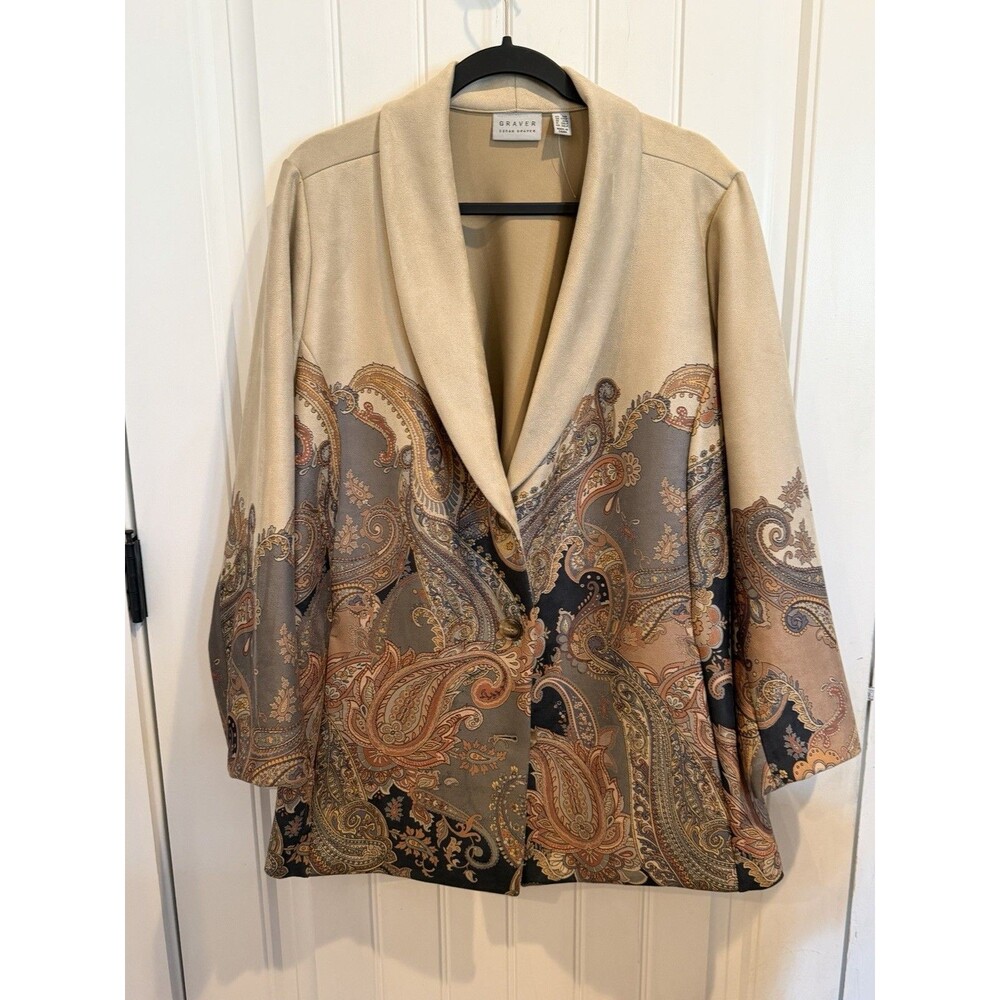 Susan Graver Blazer Women’s Two Xp Paisley Mullkin Stretchy Collar Jacket NWOT